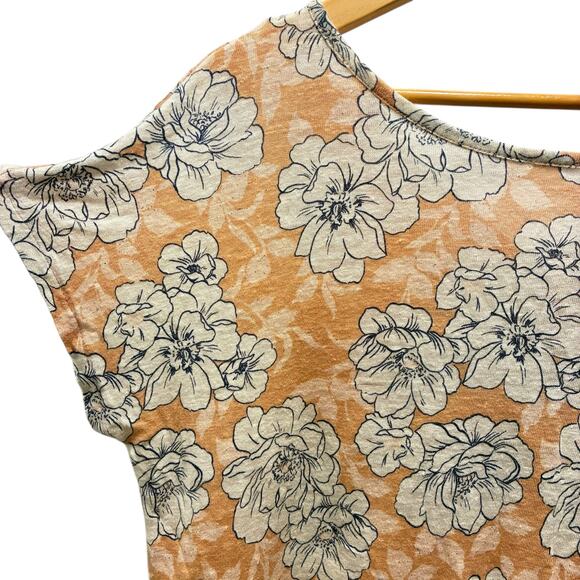 C&C California Top Floral Button Up 100% Linen Orange White Womens Size Medium - Picture 3 of 7